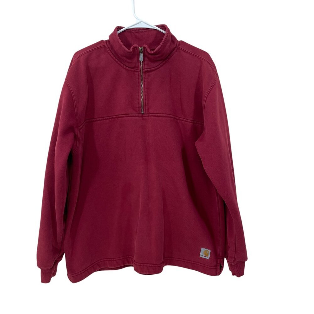 Carhartt Sweatshirt 1/4 Zip Embroidered Logo Large Work Distressed Pullover Mock